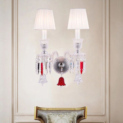 Glass Candlestick Fabric Shade 1/2-Light Wall Sconce Lamp