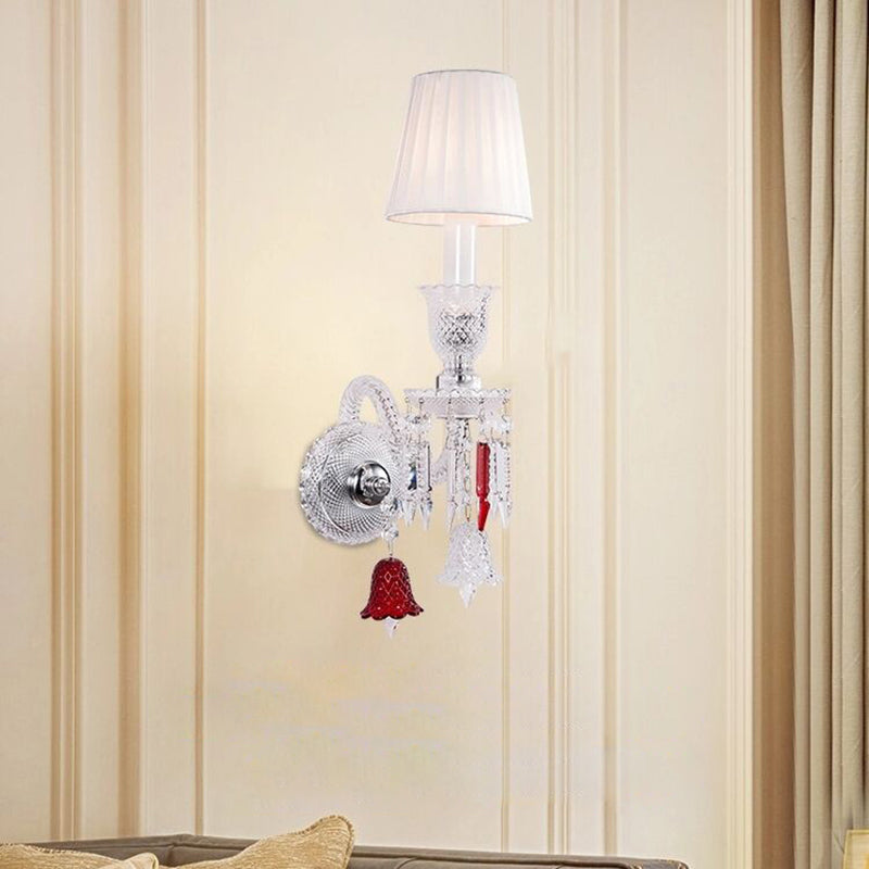 Glass Candlestick Fabric Shade 1/2-Light Wall Sconce Lamp