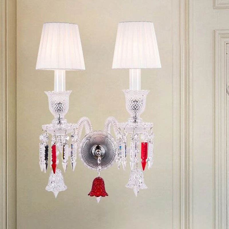 Glass Candlestick Fabric Shade 1/2-Light Wall Sconce Lamp