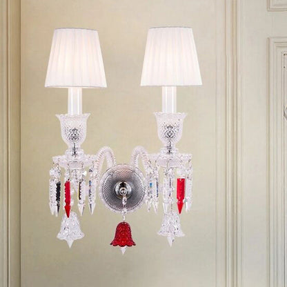 Glass Candlestick Fabric Shade 1/2-Light Wall Sconce Lamp