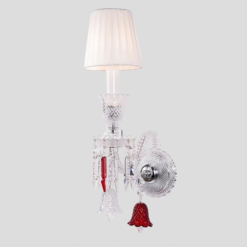 Glass Candlestick Fabric Shade 1/2-Light Wall Sconce Lamp