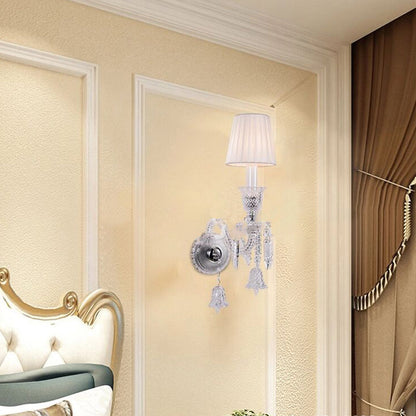 Glass Candlestick Fabric Shade 1/2-Light Wall Sconce Lamp