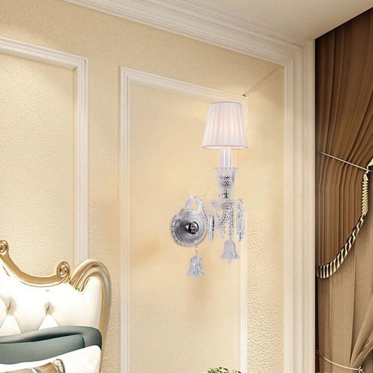 Glass Candlestick Fabric Shade 1/2-Light Wall Sconce Lamp