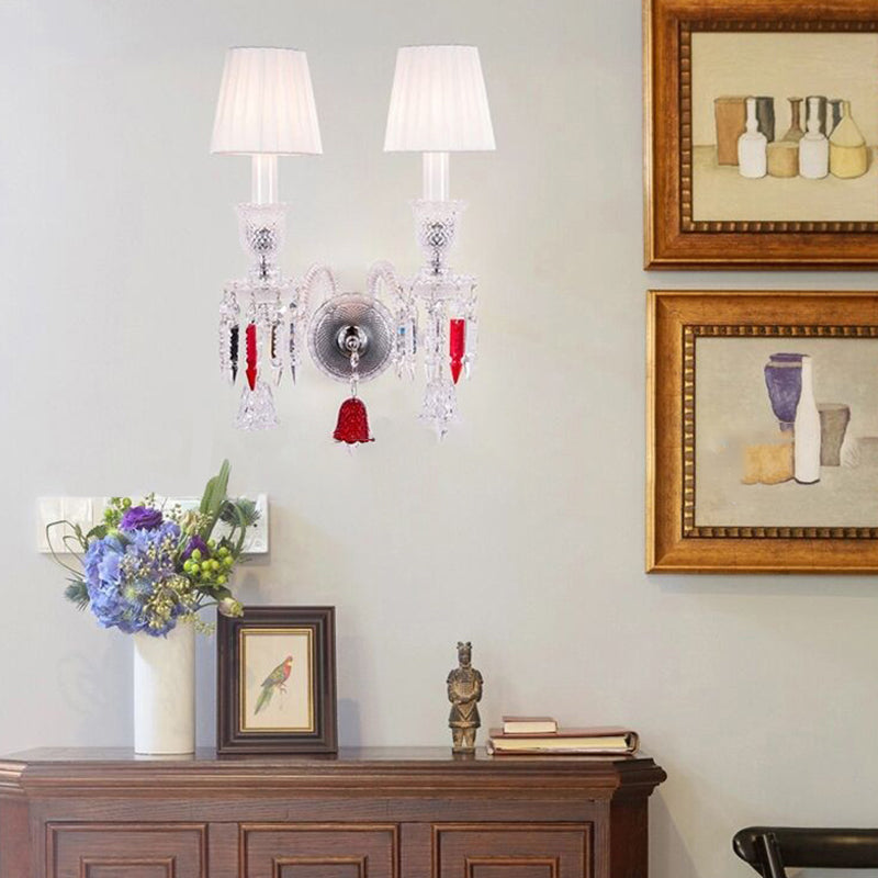 Glass Candlestick Fabric Shade 1/2-Light Wall Sconce Lamp