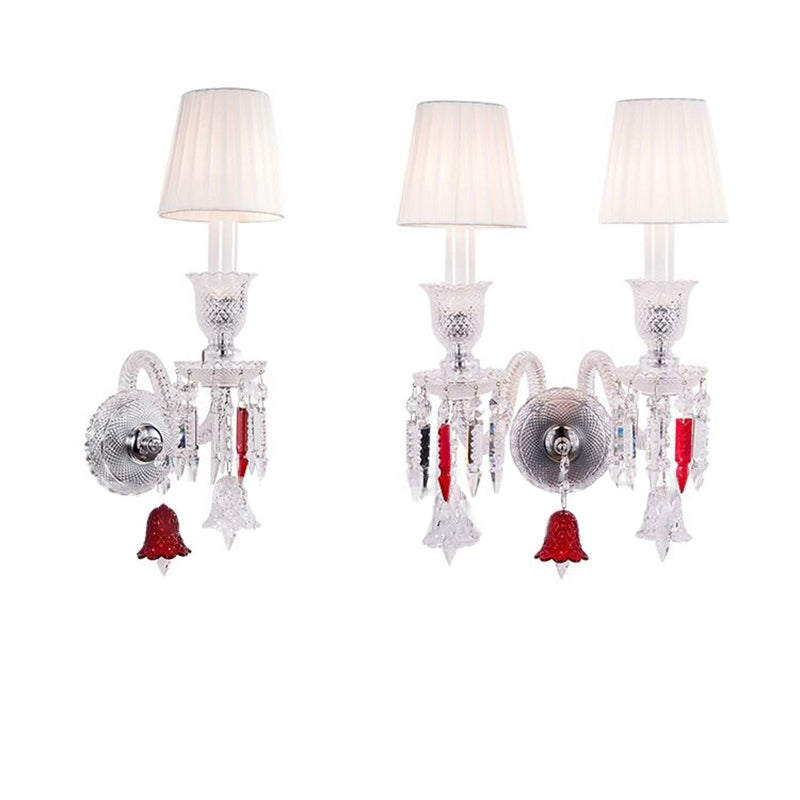 Glass Candlestick Fabric Shade 1/2-Light Wall Sconce Lamp