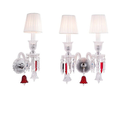 Glass Candlestick Fabric Shade 1/2-Light Wall Sconce Lamp