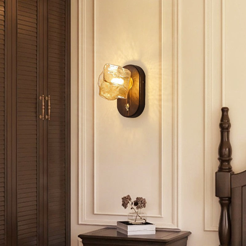 Japanese Cube Texture Glass Shade 1-Light Wall Sconce Lamp