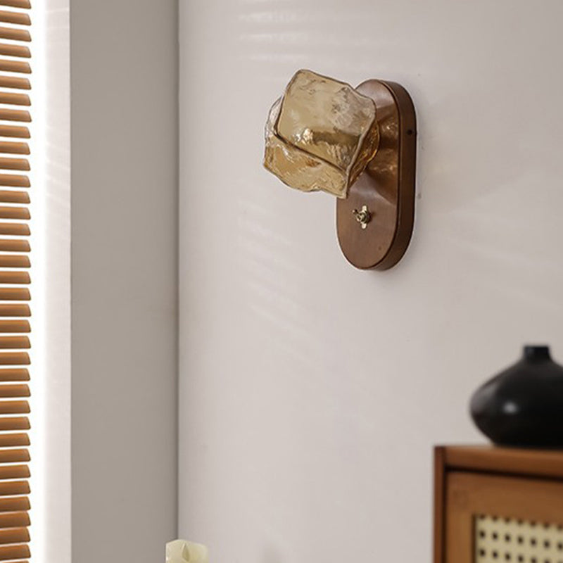 Japanese Cube Texture Glass Shade 1-Light Wall Sconce Lamp