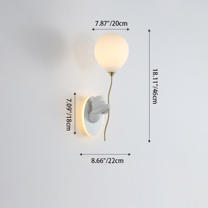 Resin Cartoon Bear Glass Balloon Shade LED Wall Sconce Lamp
