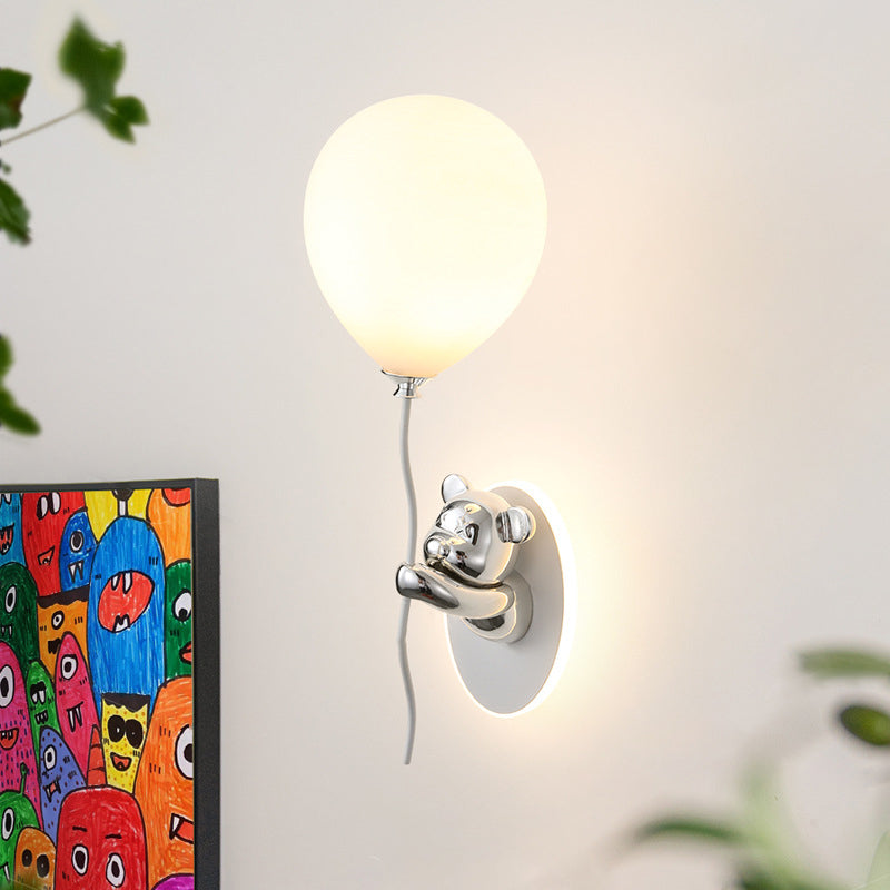 Resin Cartoon Bear Glass Balloon Shade LED Wall Sconce Lamp