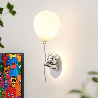 Resin Cartoon Bear Glass Balloon Shade LED Wall Sconce Lamp