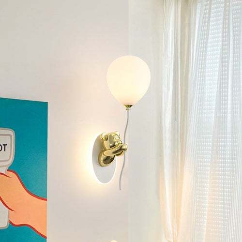Resin Cartoon Bear Glass Balloon Shade LED Wall Sconce Lamp