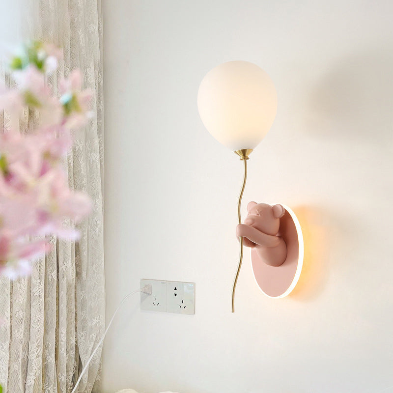 Resin Cartoon Bear Glass Balloon Shade LED Wall Sconce Lamp