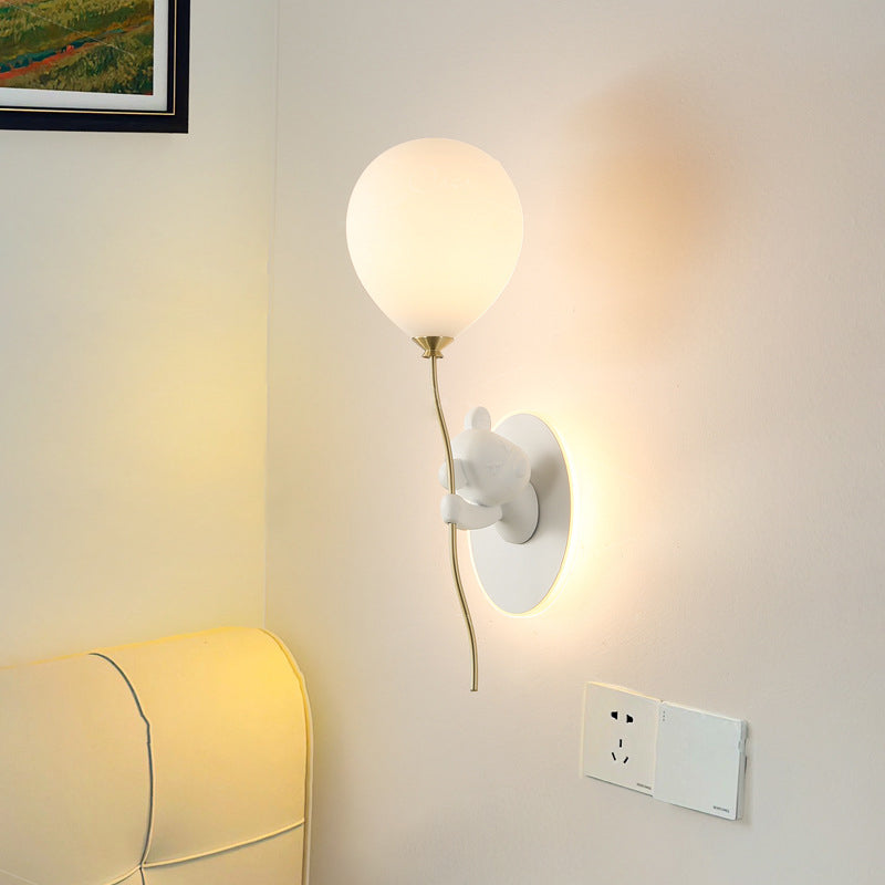 Resin Cartoon Bear Glass Balloon Shade LED Wall Sconce Lamp