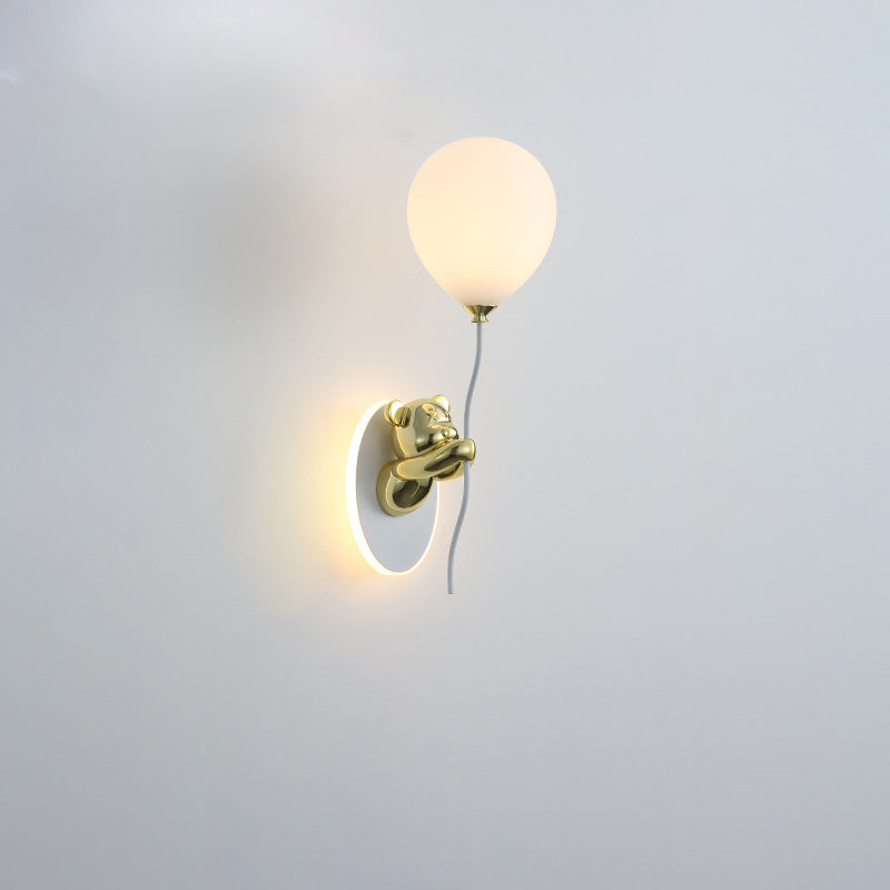 Resin Cartoon Bear Glass Balloon Shade LED Wall Sconce Lamp