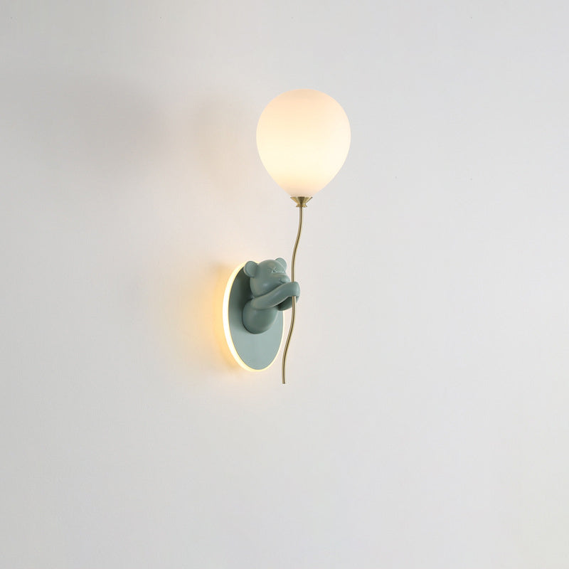 Resin Cartoon Bear Glass Balloon Shade LED Wall Sconce Lamp