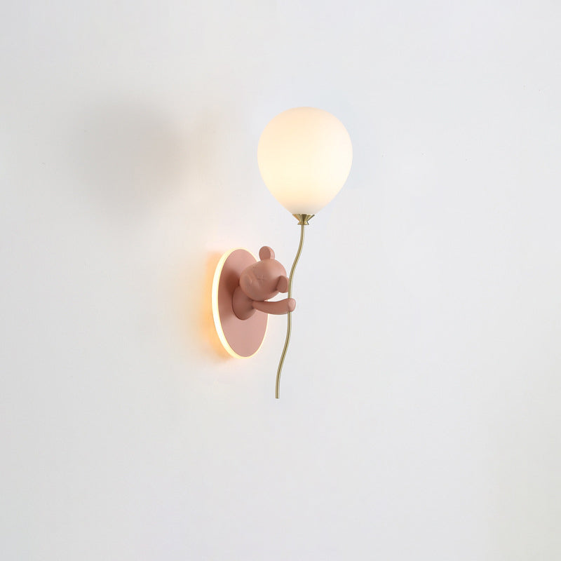 Resin Cartoon Bear Glass Balloon Shade LED Wall Sconce Lamp