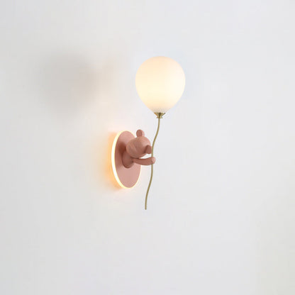 Resin Cartoon Bear Glass Balloon Shade LED Wall Sconce Lamp