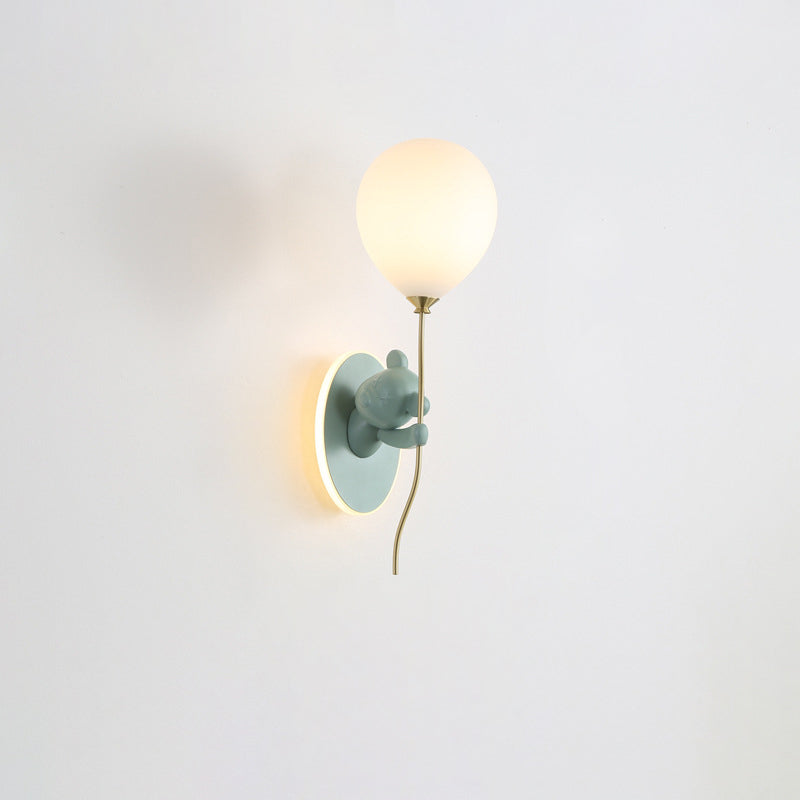 Resin Cartoon Bear Glass Balloon Shade LED Wall Sconce Lamp