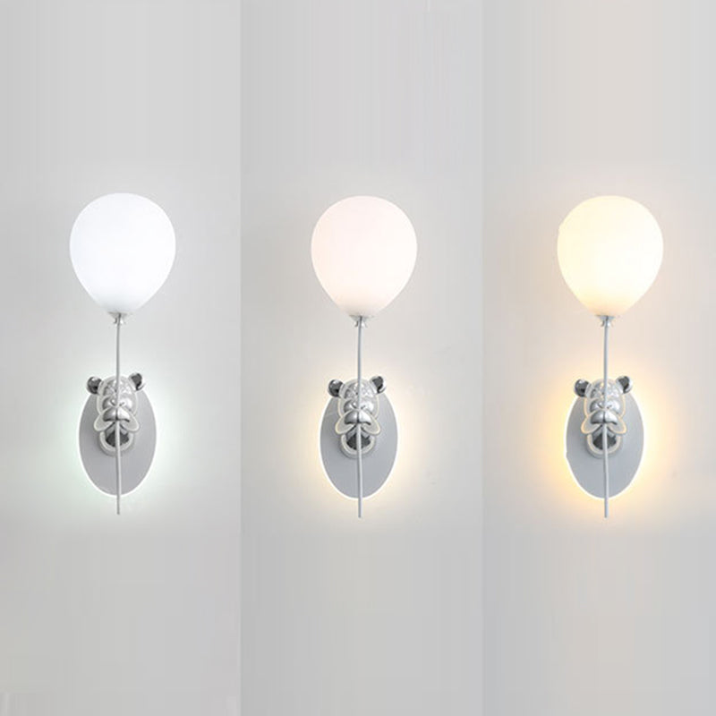 Resin Cartoon Bear Glass Balloon Shade LED Wall Sconce Lamp