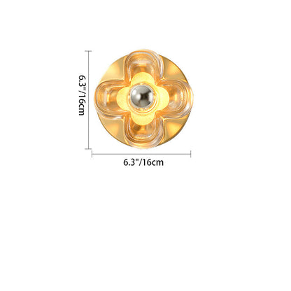 Brass Four-Leaf Clover Glass Shade 1-Light Wall Sconce Lamp