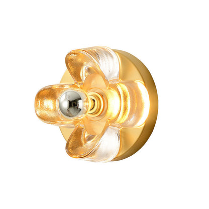 Brass Four-Leaf Clover Glass Shade 1-Light Wall Sconce Lamp