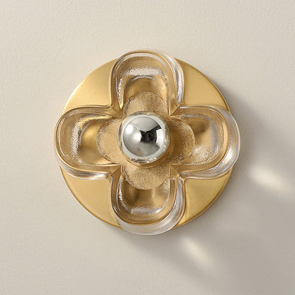 Brass Four-Leaf Clover Glass Shade 1-Light Wall Sconce Lamp