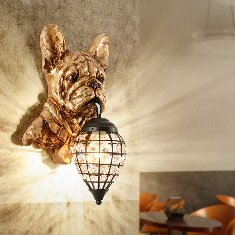 Luxury Resin Crystal Elephant Dog 1-Light Wall Sconce Lamp