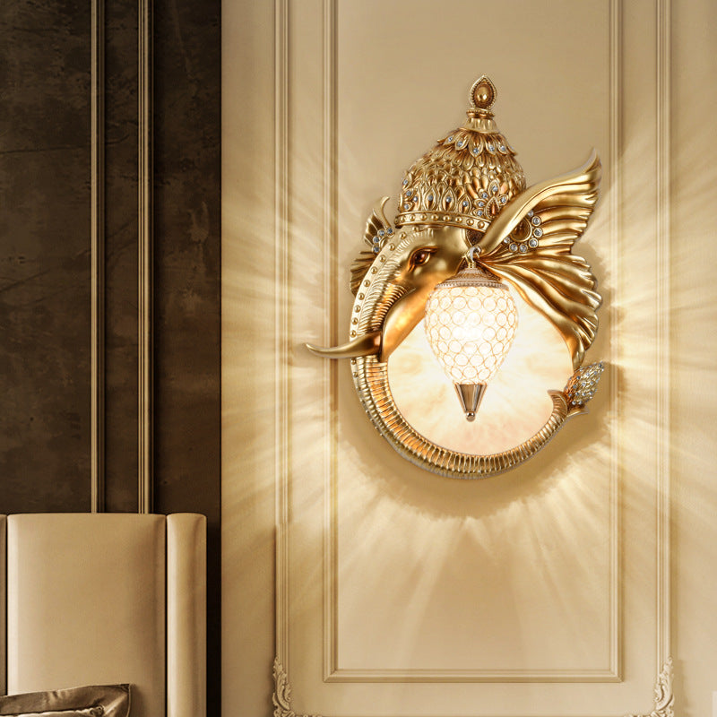 Luxury Resin Crystal Elephant Dog 1-Light Wall Sconce Lamp