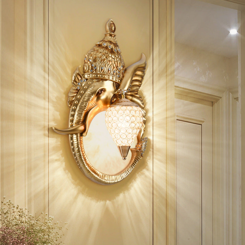 Luxury Resin Crystal Elephant Dog 1-Light Wall Sconce Lamp