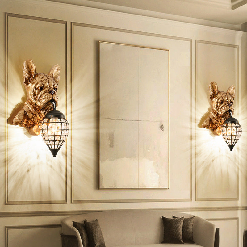 Luxury Resin Crystal Elephant Dog 1-Light Wall Sconce Lamp