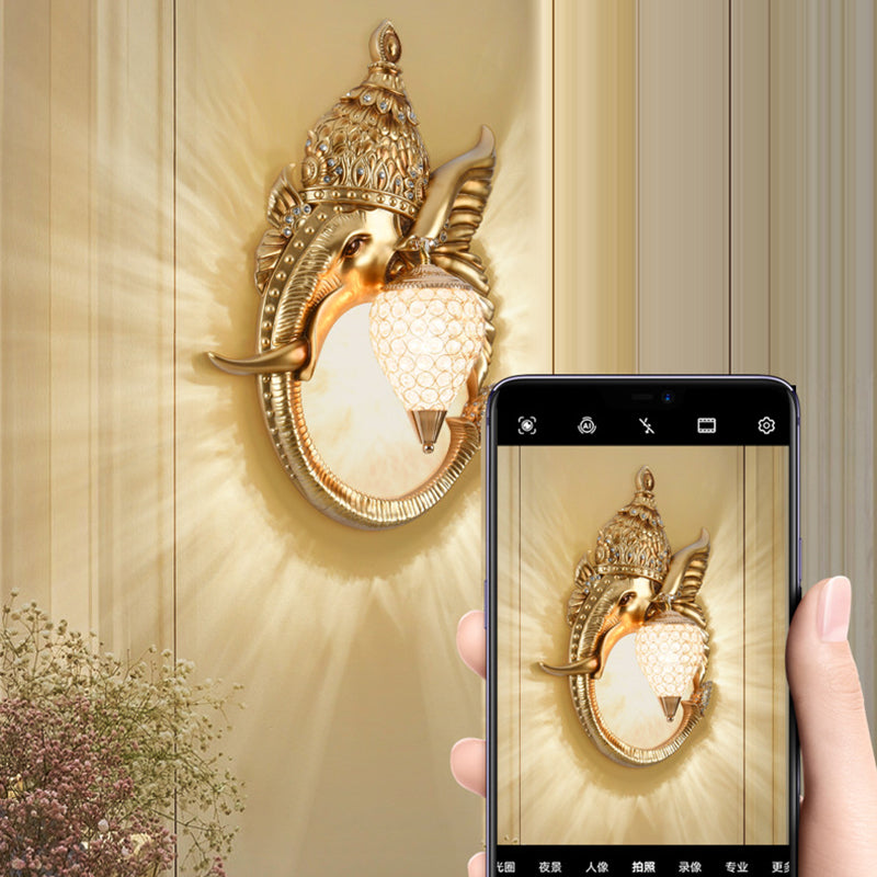 Luxury Resin Crystal Elephant Dog 1-Light Wall Sconce Lamp