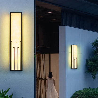 Chinese Imitation Marble Shade LED Outdoor Wall Sconce Lamp
