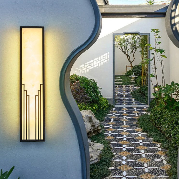 Chinese Imitation Marble Shade LED Outdoor Wall Sconce Lamp