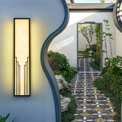 Chinese Imitation Marble Shade LED Outdoor Wall Sconce Lamp