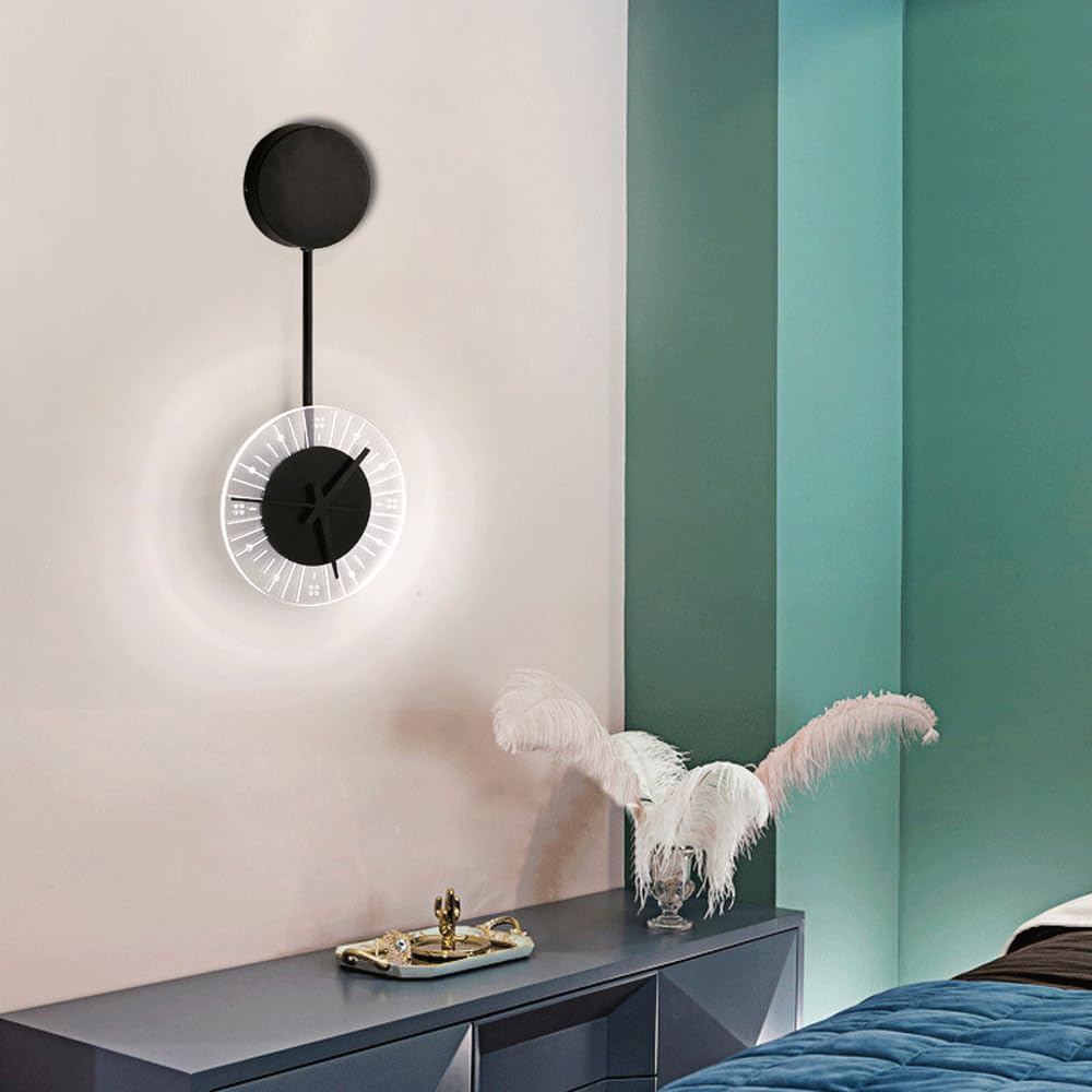 Simplicity Round Iron Acrylic Clock LED Wall Sconce Lamp