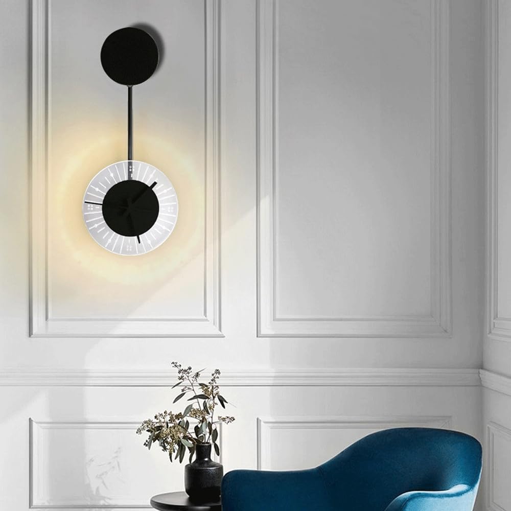 Simplicity Round Iron Acrylic Clock LED Wall Sconce Lamp