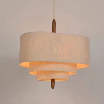 Traditional French Corrugated Fabric Shade Solid Wood 3-Light Pendant Light For Living Room