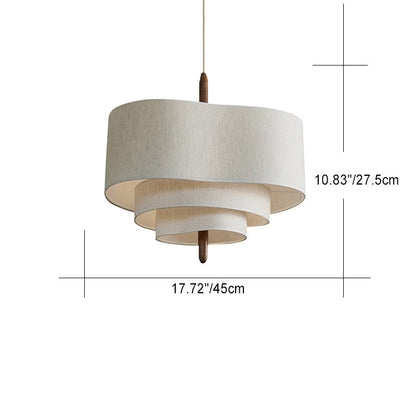Traditional French Corrugated Fabric Shade Solid Wood 3-Light Pendant Light For Living Room