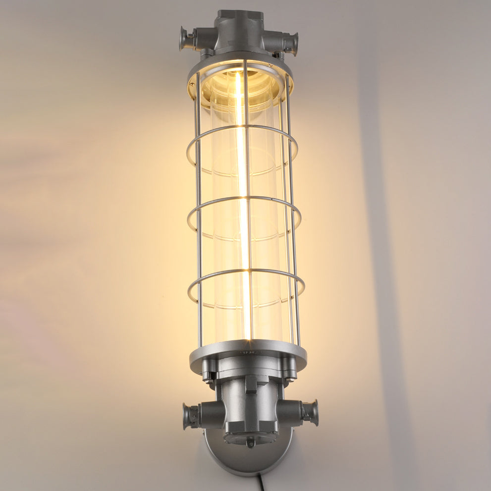Industrial Cylinder Hardware Glass 1-Light Wall Sconce Lamp
