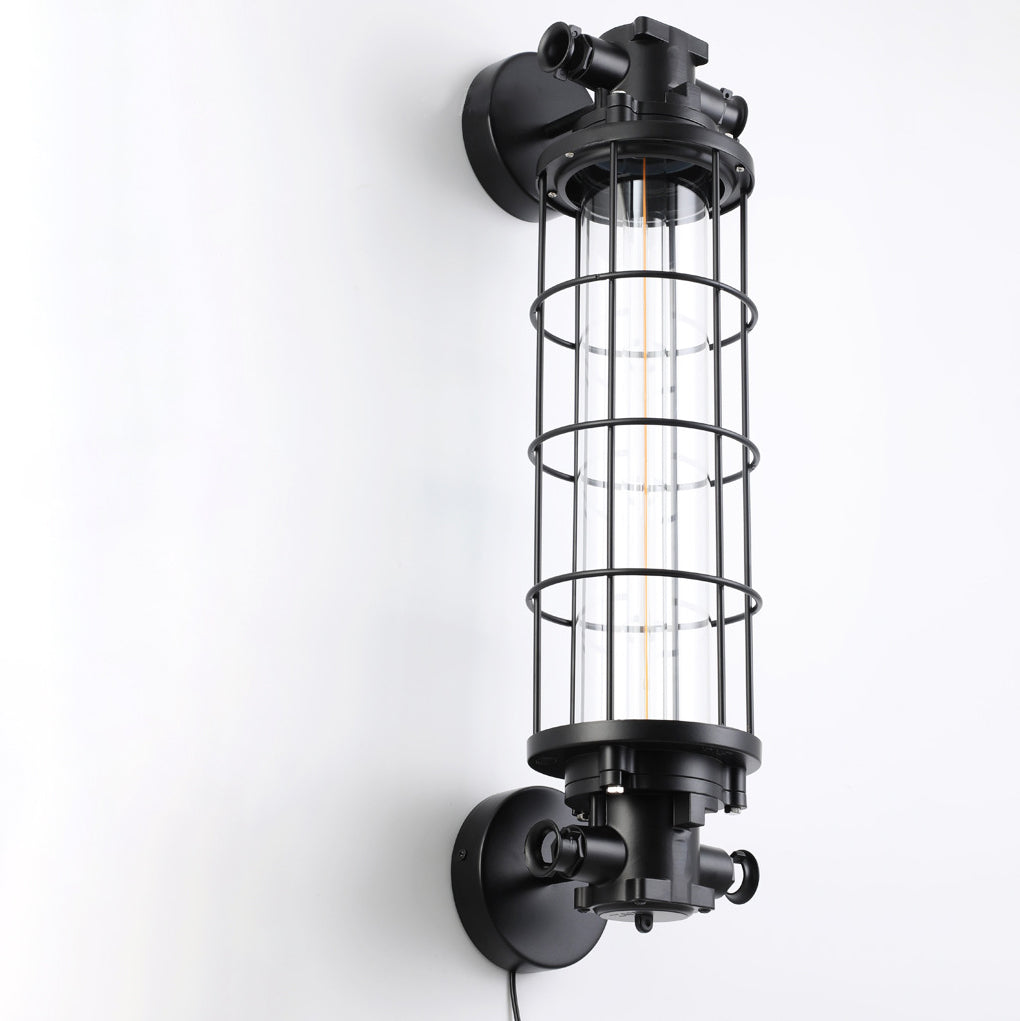 Industrial Cylinder Hardware Glass 1-Light Wall Sconce Lamp