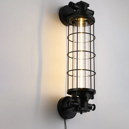 Industrial Cylinder Hardware Glass 1-Light Wall Sconce Lamp