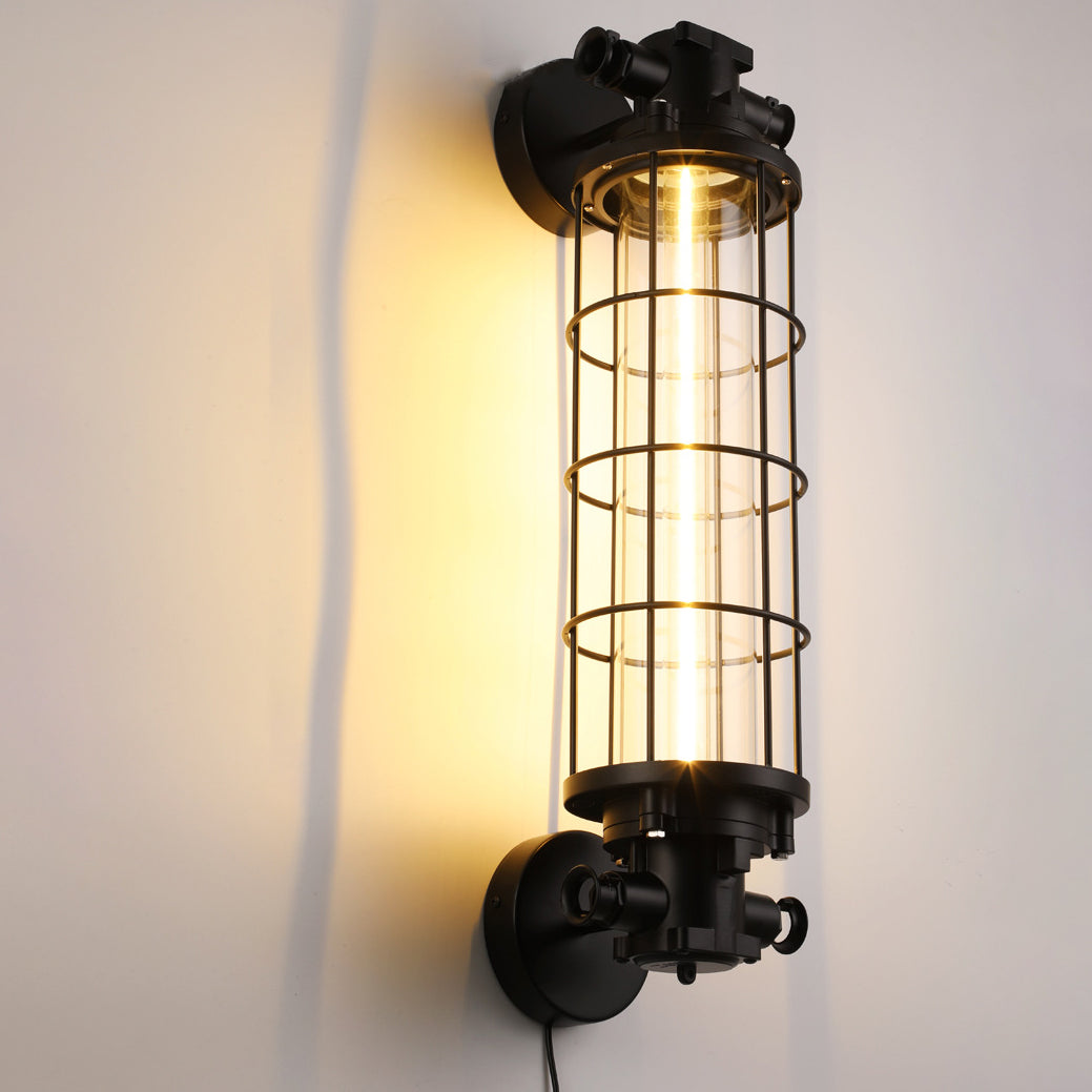 Industrial Cylinder Hardware Glass 1-Light Wall Sconce Lamp