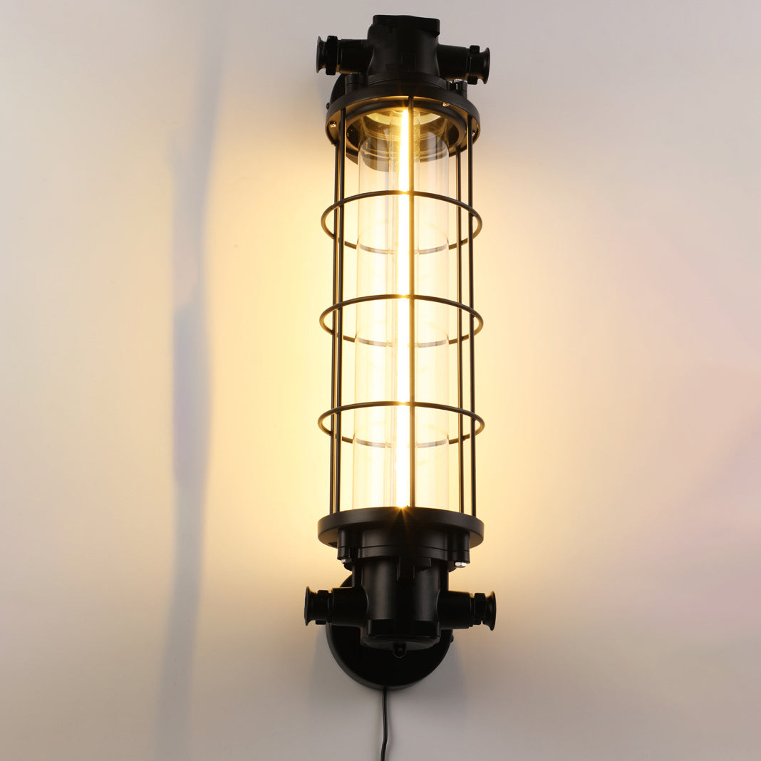 Industrial Cylinder Hardware Glass 1-Light Wall Sconce Lamp