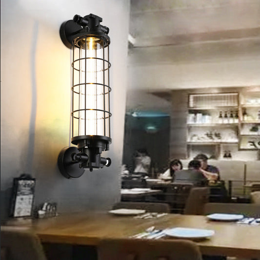 Industrial Cylinder Hardware Glass 1-Light Wall Sconce Lamp