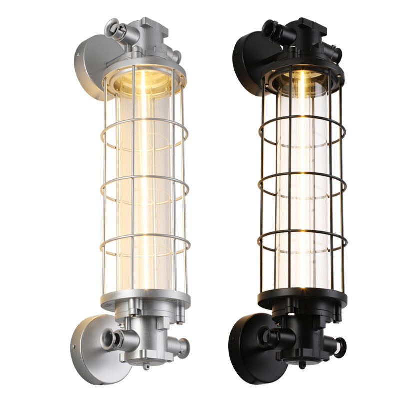 Industrial Cylinder Hardware Glass 1-Light Wall Sconce Lamp
