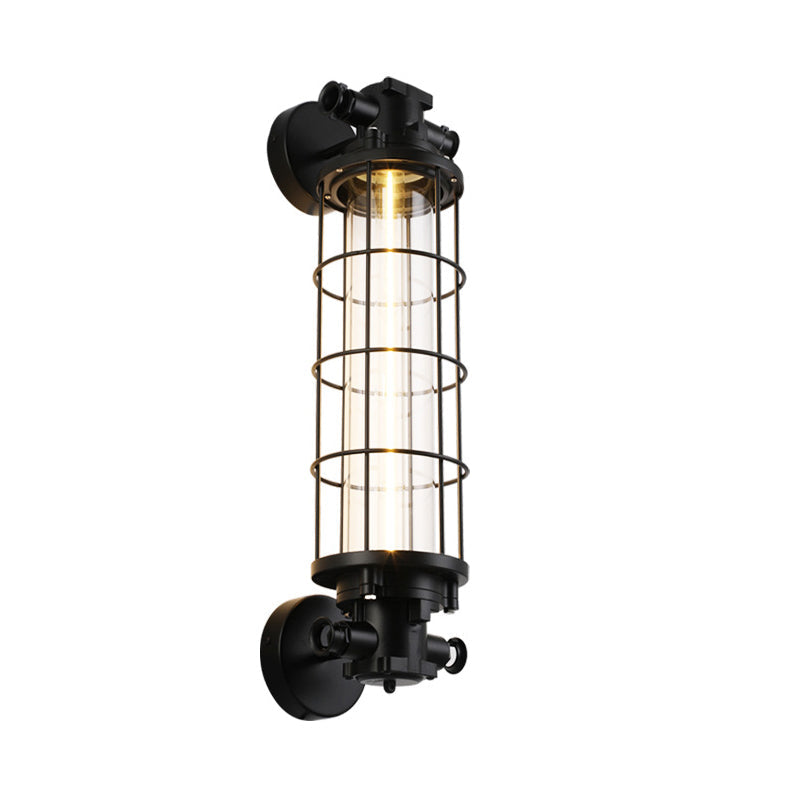 Industrial Cylinder Hardware Glass 1-Light Wall Sconce Lamp