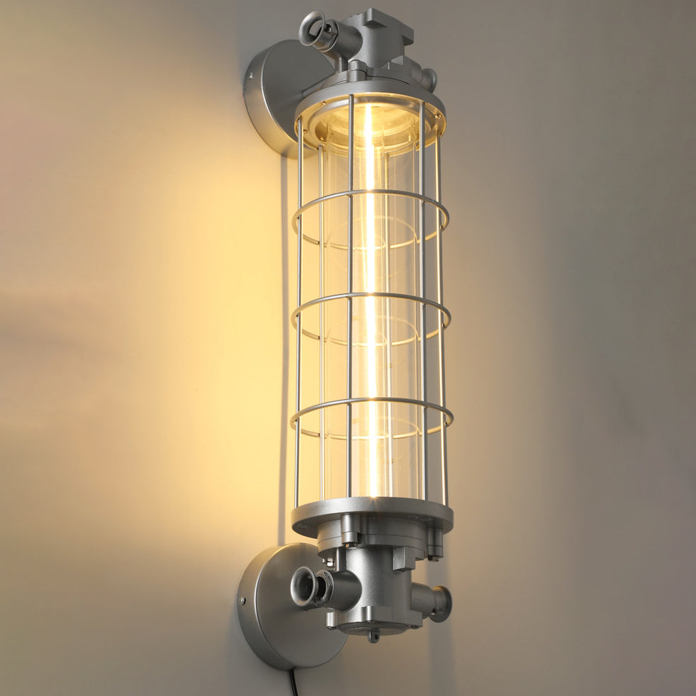 Industrial Cylinder Hardware Glass 1-Light Wall Sconce Lamp
