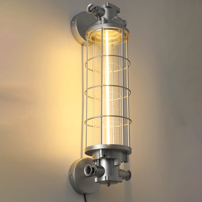 Industrial Cylinder Hardware Glass 1-Light Wall Sconce Lamp
