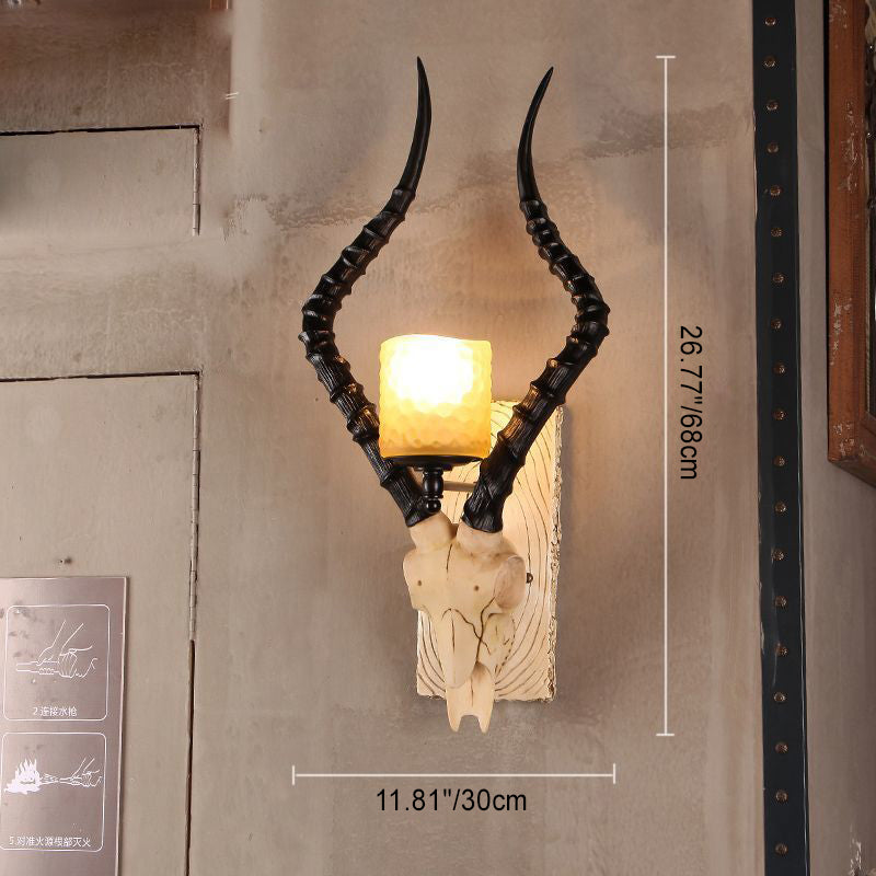 Resin Antlers Glass Cylinder Shade 1-Light Wall Sconce Lamp